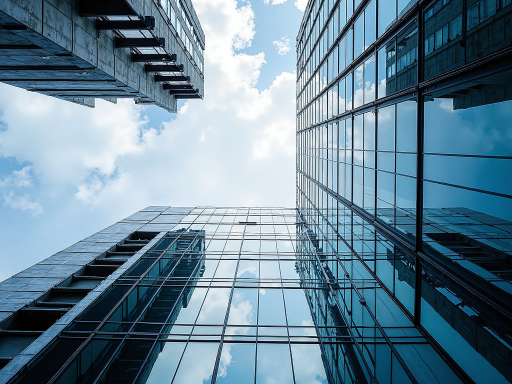 未来企业发展概念图，现代化办公大楼群，蓝天白云背景下展现企业蓬勃发展景象